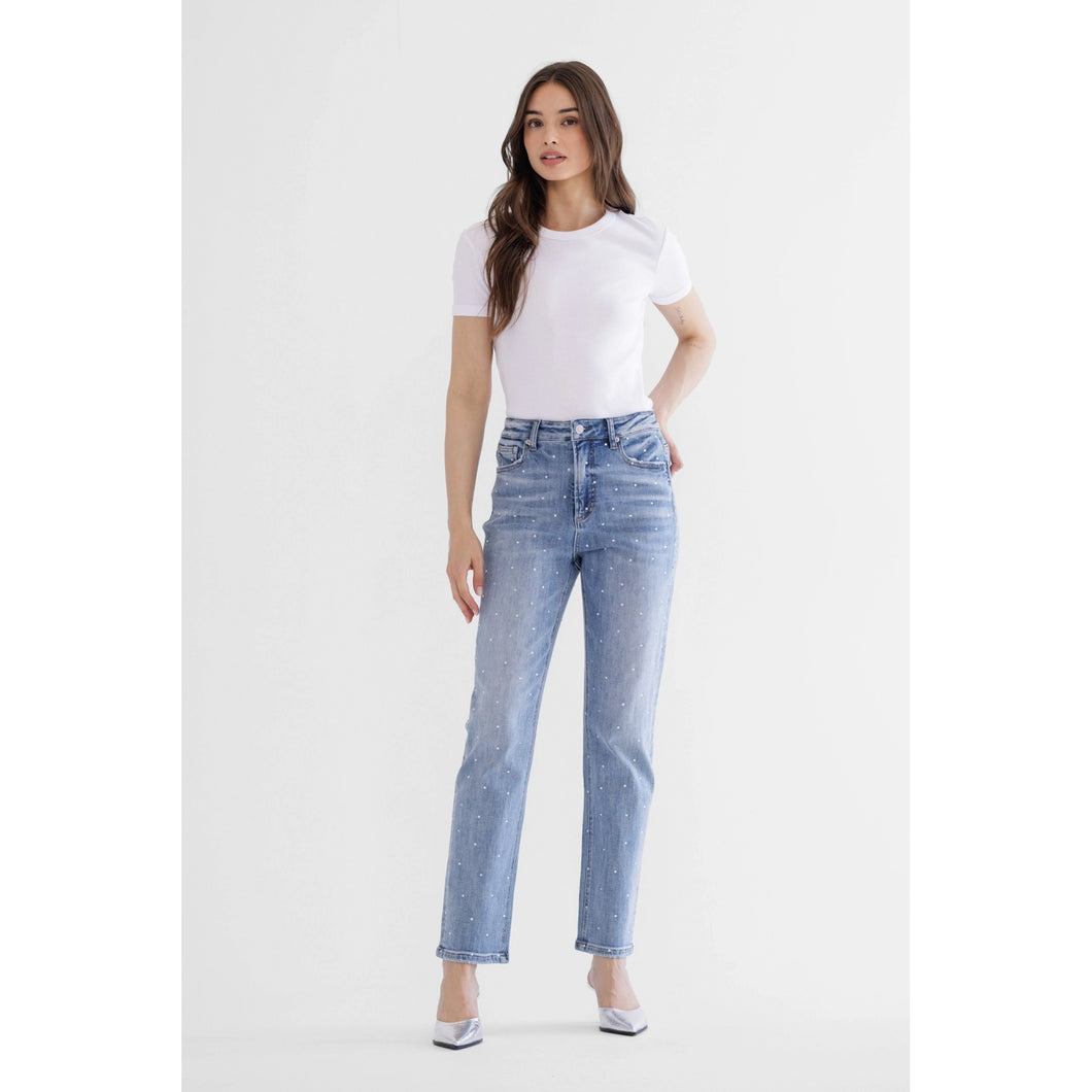 5513- MICA.Super High Straight with Rhinestone JEANS