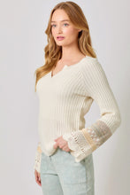 Load image into Gallery viewer, 5767-Mixed Sleeve Henley Sweater-CREAM

