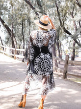 Load image into Gallery viewer, 6088- Contrast Mesh Cotton Lace Longline Kimono -BLACK
