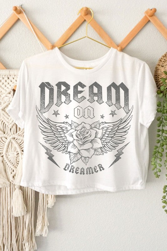 3636-DREAM ON DREAMER GRAPHIC CROP TOP-WHITE