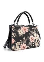 Load image into Gallery viewer, 6551- Violette Vegan Leather Floral Print Crossbody Satchel-BLACK
