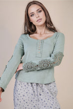 Load image into Gallery viewer, 5845-Sleeve Lace Trim Solid Knit Top-SAGE
