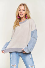 Load image into Gallery viewer, 5405-COLORBLOCK Sweater Top Denim Sleeve
