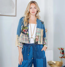 Load image into Gallery viewer, 4539-Tiered Patchwork Denim Cropped Shrug
