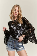 Load image into Gallery viewer, 5931-Bell Sleeve Crochet Top Blouse -BLACK
