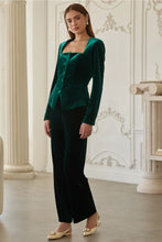 Load image into Gallery viewer, 5732-Velvet Square Neck Button Top-HUNTER
