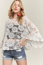 Load image into Gallery viewer, 5932-Bell Sleeve Crochet Top Blouse -WHITE
