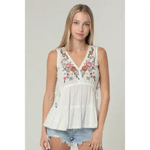 Load image into Gallery viewer, 6254- Embroidered V Neck Tank Top with Side Ties
