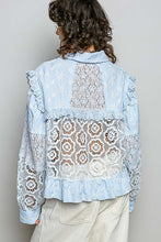 Load image into Gallery viewer, 6015- POL-Embroidered Patch Crochet Button Down Jacket-BLUE
