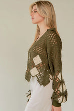 Load image into Gallery viewer, 5235-Crochet V Neck Long Sleeve Knit Sweater Top-OLIVE
