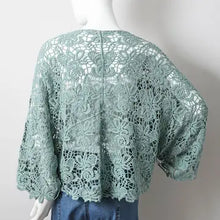 Load image into Gallery viewer, 4297-Crochet Floral Petal Kimono Wrap-MINT
