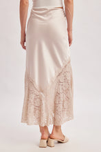 Load image into Gallery viewer, 6369- Romantic Satin Lace Trimmed Split Midi Skirt-OATMEAL
