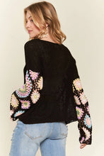 Load image into Gallery viewer, 4654-Multi Color Crochet Sleeve Loose Top-BLACK
