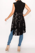 Load image into Gallery viewer, 5372-Cropped Denim Vest with Lace -BLACK

