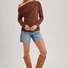 Load image into Gallery viewer, 6411- One Off Shoulder Knit Top-HAZELNUT
