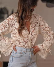 Load image into Gallery viewer, 6617- Boho Lace Floral Sheer Blouse-BEIGE
