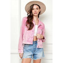 Load image into Gallery viewer, 5071-Cropped Denim Jacket with Asymmetric Seam-PINK
