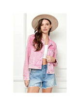 Load image into Gallery viewer, 4140-Cropped Denim Jacket with Asymmetric Seam-pink
