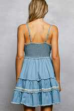 Load image into Gallery viewer, 5807- POL Vintage Denim Embroidered Smocked Ruffle Boho Dress
