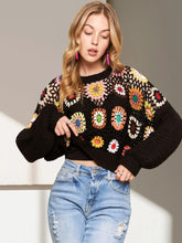Load image into Gallery viewer, 5407-LONG Puff Sleeves Crochet Crop Top-BLACK
