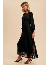 Load image into Gallery viewer, 4689-Raglan Vintage Lace Paneled Dress-BLACK
