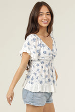 Load image into Gallery viewer, 6082- Eyelet Embroidery Ruffle Trim Twist Front Top-SHORT SLV
