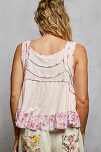 Load image into Gallery viewer, 5968- POL-Square Neck Soft Jersey Floral Trim Boho Tank-PINK
