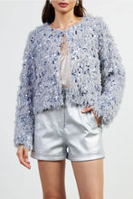 Load image into Gallery viewer, 5731-Feathered Sequin Cardigan-SILVER
