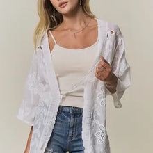 Load image into Gallery viewer, 6259- Boho Embroidery Kimono Cardigan-WHITE
