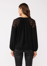 Load image into Gallery viewer, 5438-Embroidered Mesh Long Sleeve Tie Neck Blouse-BLACK
