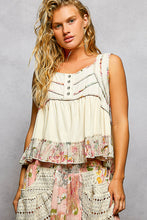 Load image into Gallery viewer, 5969- POL-Square Neck Soft Jersey Floral Trim Boho Tank-CREAM
