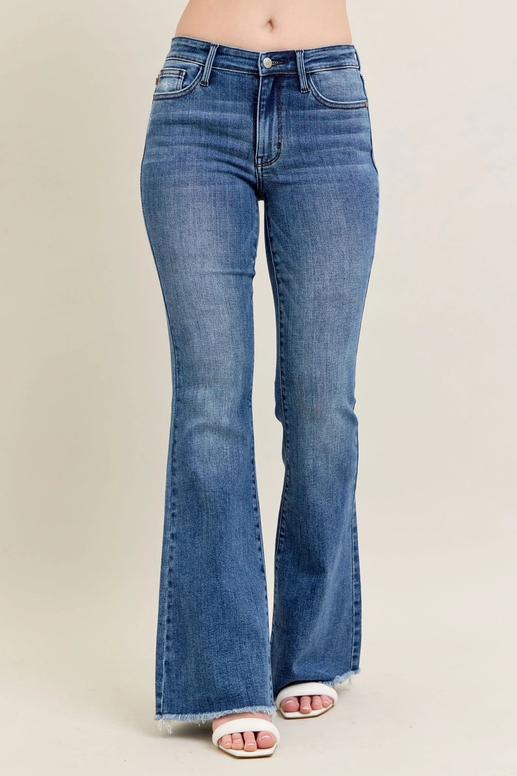 5280- JUDY BLUE-MID RISE Vintage Wash Flare w/Fray Hem