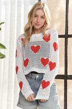 Load image into Gallery viewer, 4885-Heart Pattern Sweater Top-WHITE/RED
