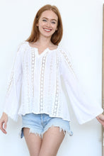 Load image into Gallery viewer, 4725- Lace Insets Flare Bell Sleeve Eyelet Embroidered
