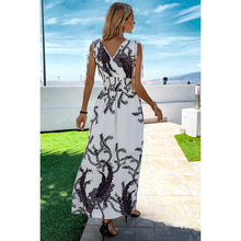 Load image into Gallery viewer, 4976-Cross V Neck Floral Print Sleeveless Fit Dress-WHITE
