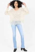 Load image into Gallery viewer, 5710-V Neck Fringe Hem Pullover Sweater -IVORY
