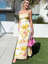 Load image into Gallery viewer, 4969-Tropic Island Floral Print Paradise Resort Dress-WHT/YEL
