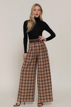 Load image into Gallery viewer, 6633- Pleated Plaid Woven Wide Long Pants-KHAKI
