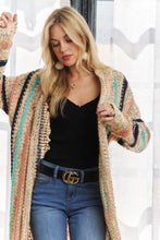 Load image into Gallery viewer, 4771-FRINGE HEM MULTI STRIPE CARDIGAN-IVORY
