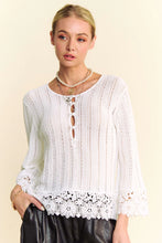Load image into Gallery viewer, 5240-Solid Crochet Bottom Detail Textured Knit Sweater-WHITE
