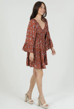 Load image into Gallery viewer, 6664- Smocked Bodice Vneck Ls DRESS-RUST
