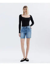 Load image into Gallery viewer, 6137- RISEN-High Rise Raw Hem Bermuda Shorts
