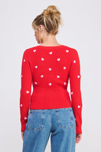 Load image into Gallery viewer, 5861-Cardigan with Contrast 3D Hearts-RED
