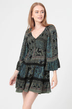 Load image into Gallery viewer, 6603- V Neck Smocked Bell Sleeve dress-GREEN
