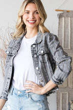 Load image into Gallery viewer, 5354-Stripe Rhinestone Distressed Color Denim Jacket-BLACK
