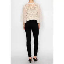 Load image into Gallery viewer, 6430- Dreamy Crochet Tulle Tiered Sleeved Cardigan- NATURAL
