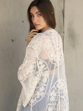 Load image into Gallery viewer, 6089- Contrast Mesh Cotton Lace Longline Kimono -IVORY
