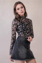 Load image into Gallery viewer, 5842-High Neck Fitted Sheer Mesh Lace Knit Top-BLK FLORAL
