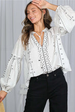 Load image into Gallery viewer, 5937-Bohemian Embroidered Split Neck Cotton Blouse Top
