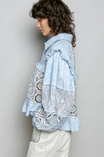 Load image into Gallery viewer, 6015- POL-Embroidered Patch Crochet Button Down Jacket-BLUE
